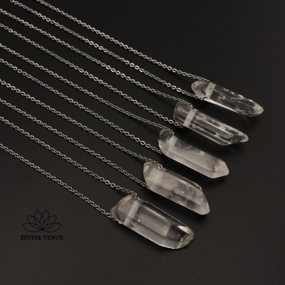 Clear Quartz Stainless Steel Necklace - Picture 6 of 7